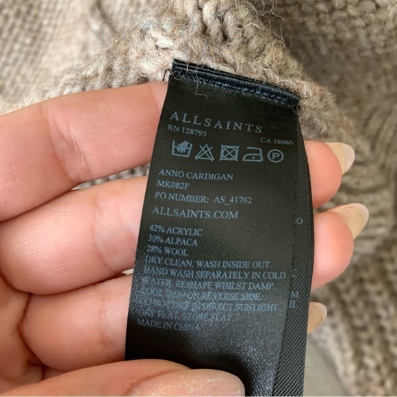 All Saints alpaca wool zip front wrap chunky knit cardigan beige size small - Picture 6 of 8